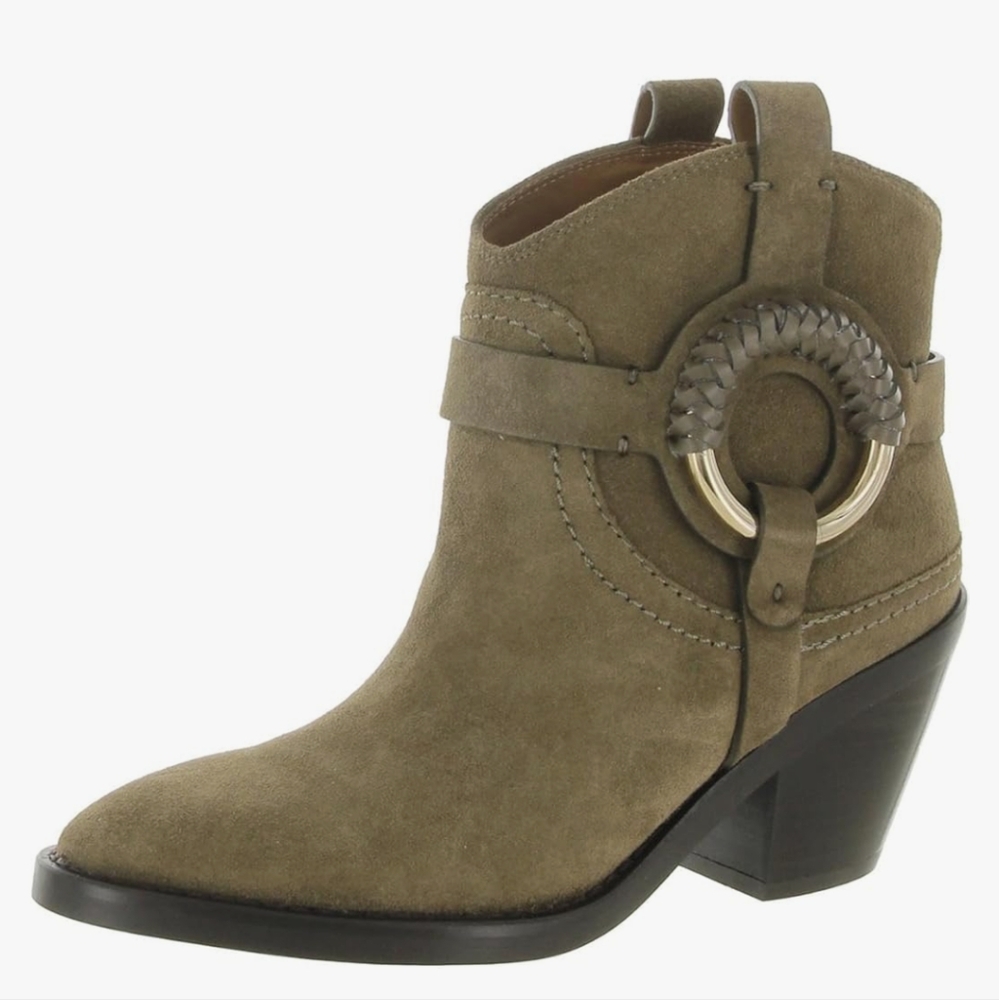 NEW...See By Chloe Olive Calf Suede Cowboy Boots....Size 7.5